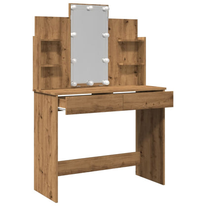 Sminkebord med LED artisan eik 96x40x142 cm