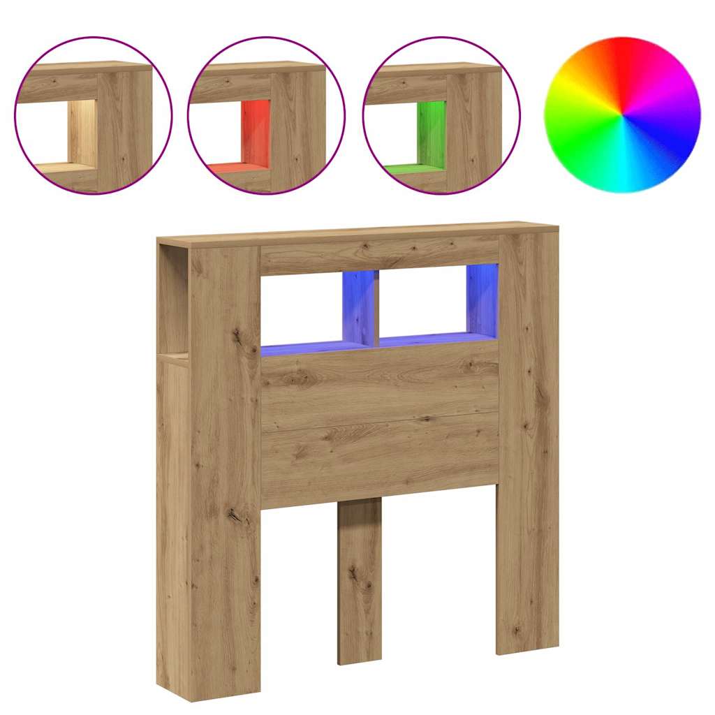 Sengegavl med LED artisan eik 100x18,5x103,5 cm konstruert tre