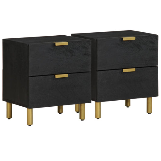 Nattbord 2 stk svart 40x33x46 cm heltre mango