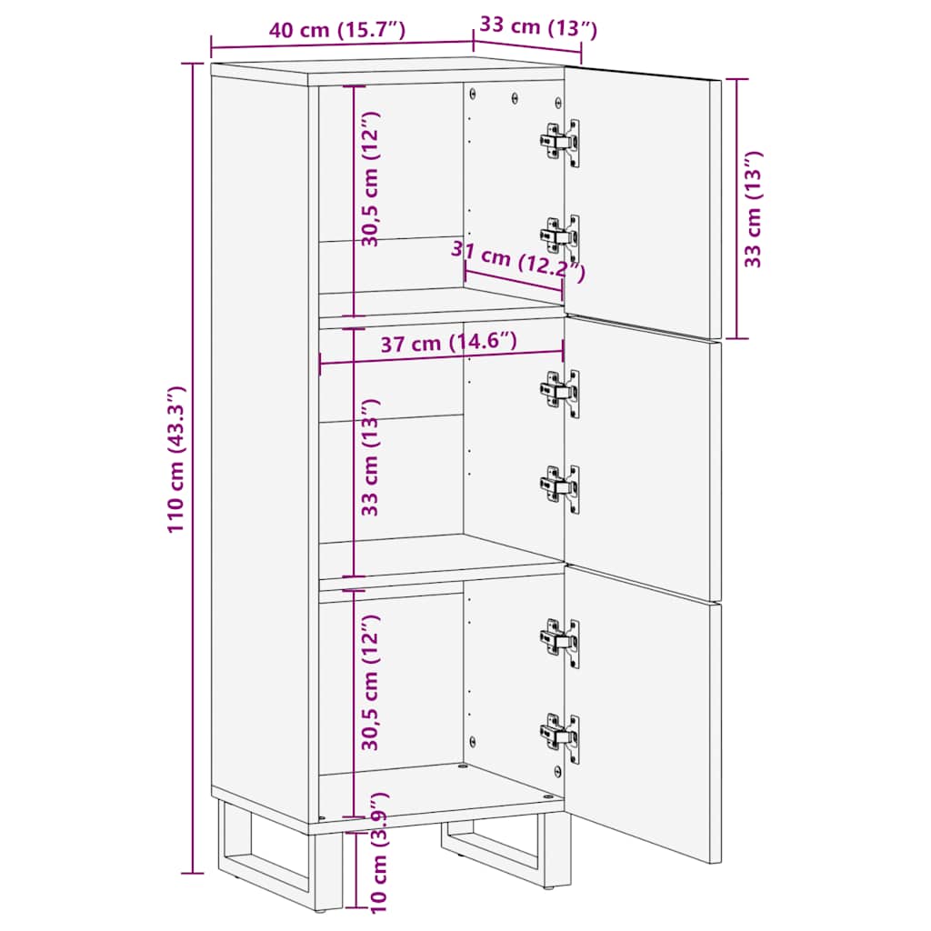 Highboard svart 40x33x110 cm heltre mango