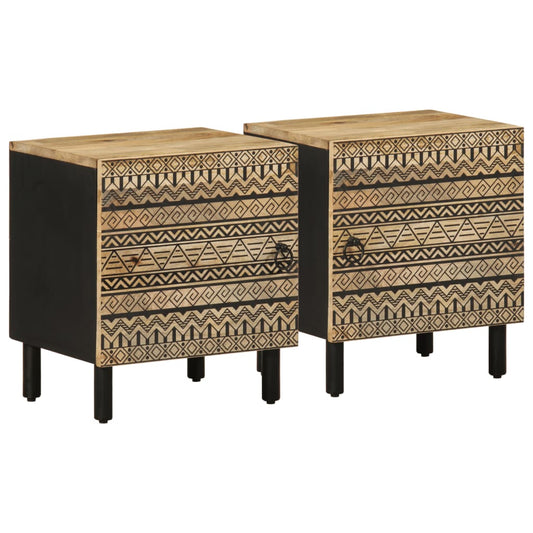 Nattbord 2 stk svart 40x33,5x46 cm grovt heltre mangotre