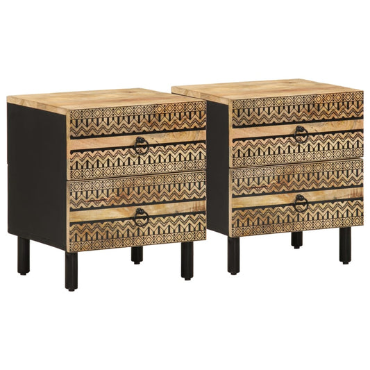 Nattbord 2 stk svart 40x33,5x46 cm grovt heltre mangotre