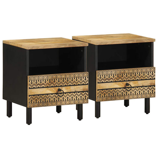 Nattbord 2 stk svart 40x33x46 cm grovt heltre mangotre