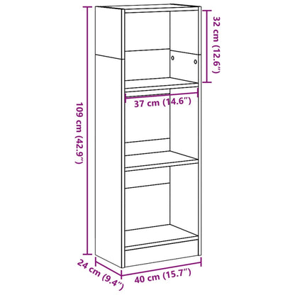 Bokhylle svart 40x24x109 cm konstruert tre