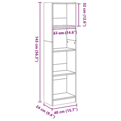 Bokhylle svart 40x24x143 cm konstruert tre