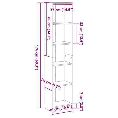 Bokhylle svart 40x24x176 cm konstruert tre