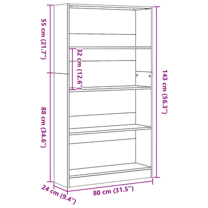 Bokhylle sonoma eik 80x24x143 cm konstruert tre