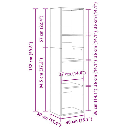 Bokhylle svart 40x30x152 cm konstruert tre