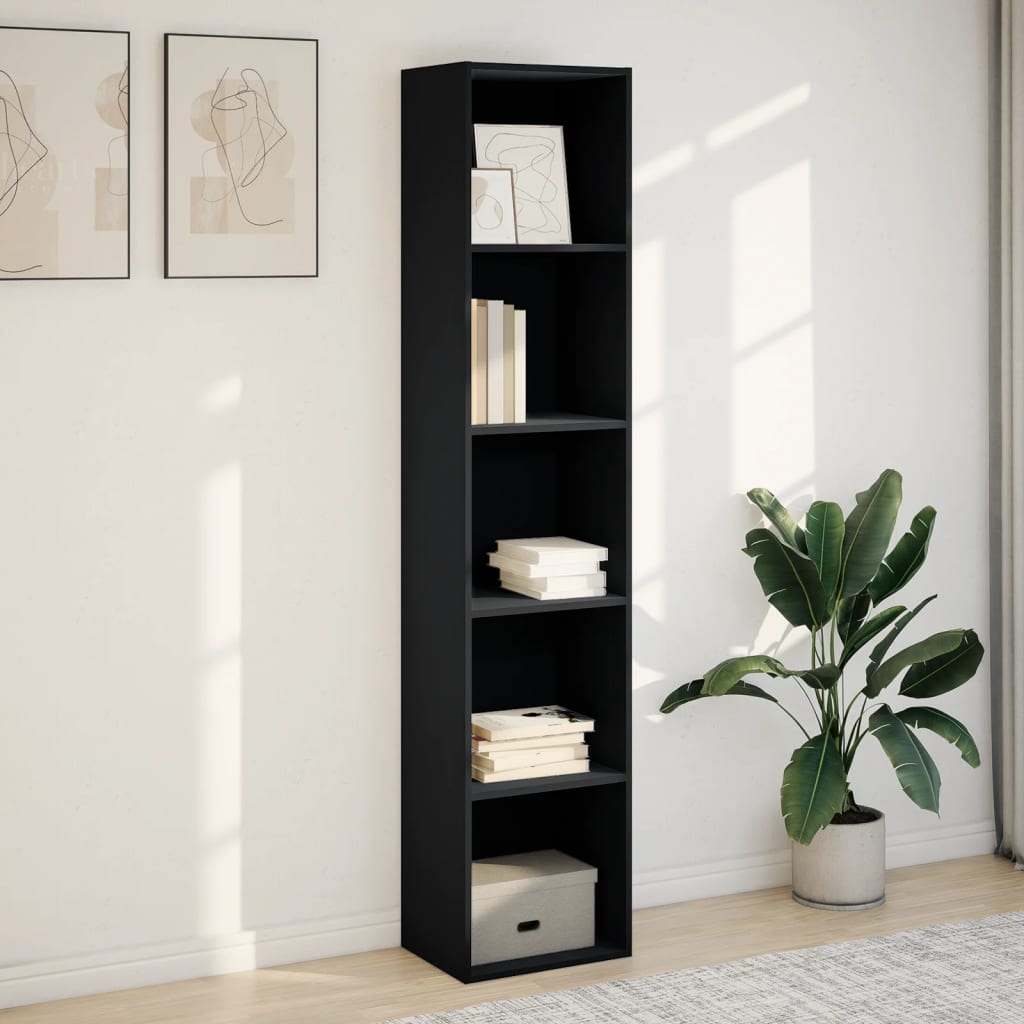 Bokhylle svart 40x30x189 cm konstruert tre