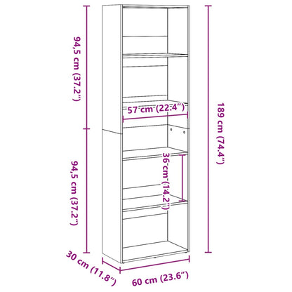 Bokhylle sonoma eik 60x30x189 cm konstruert tre