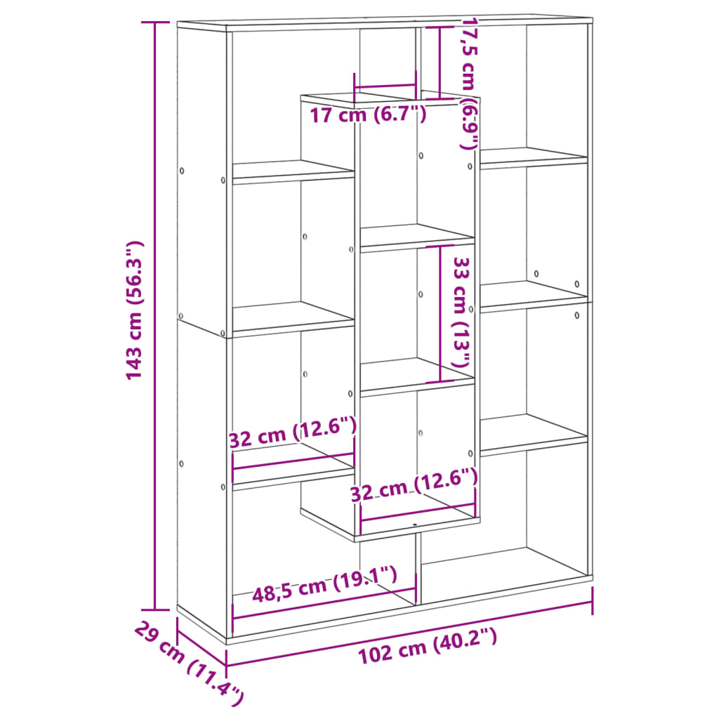 Bokhylle svart 102x29x143 cm konstruert tre