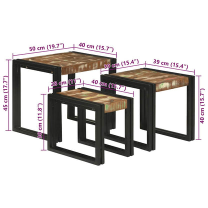 Stablingsbord 3 pcs Brunt og svart Massivt gjenvunnet tre