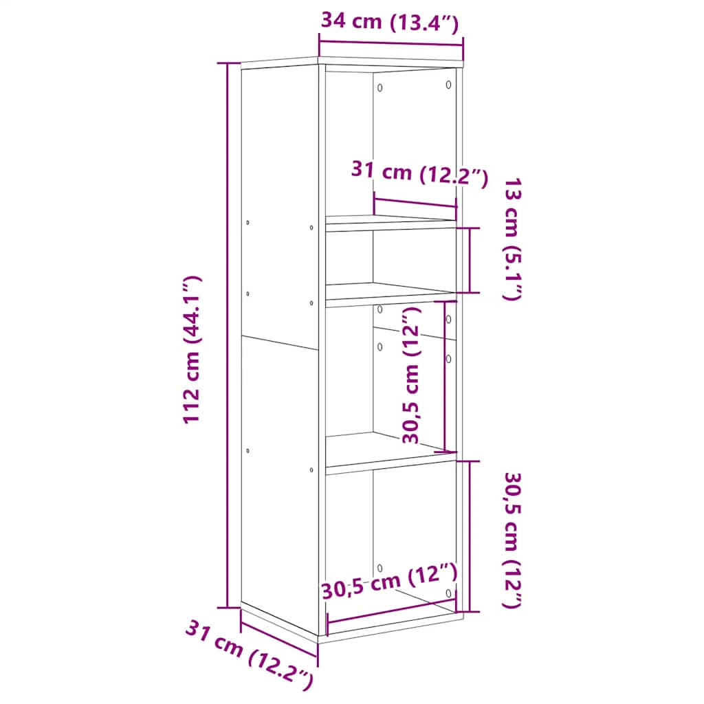 Bokhylle svart 34x31x112 cm konstruert tre