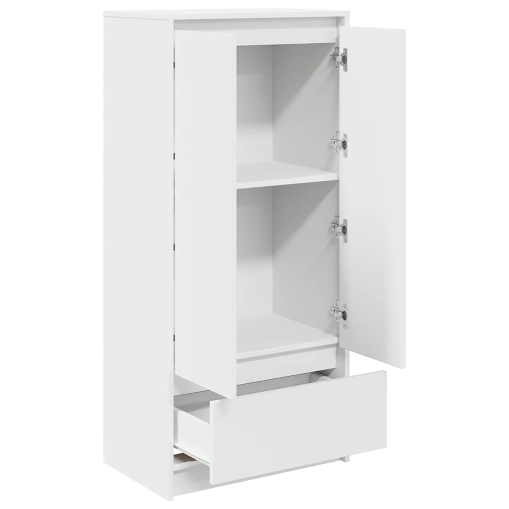 Skap med skuff hvit 55,5x34x119,5 cm konstruert tre