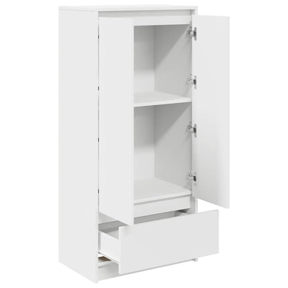 Skap med skuff hvit 55,5x34x119,5 cm konstruert tre