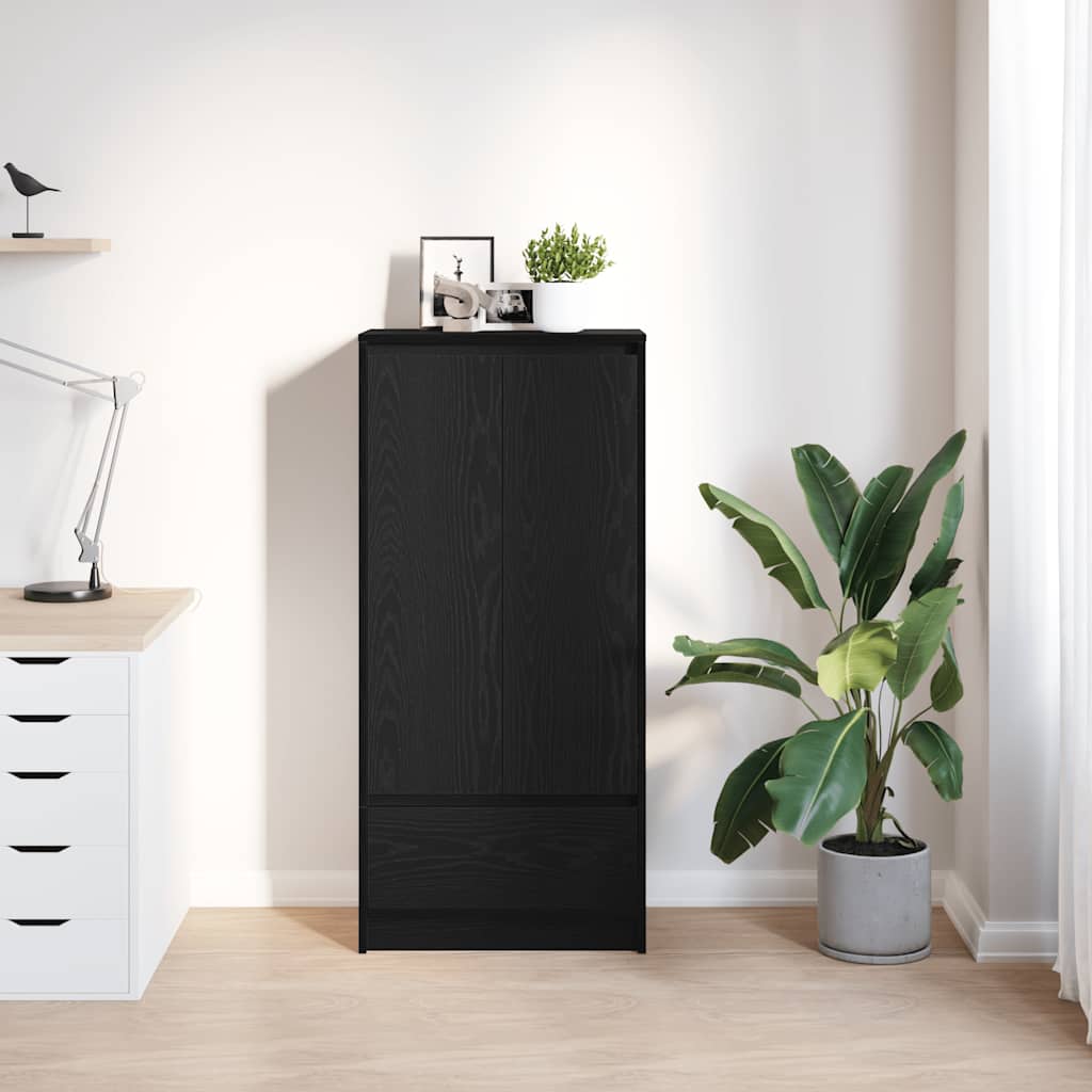 Skap med skuff sort eik 55,5x34x119,5 cm konstruert tre