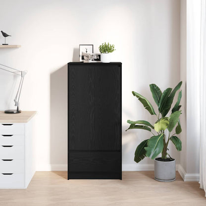 Skap med skuff sort eik 55,5x34x119,5 cm konstruert tre