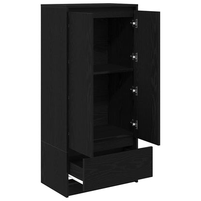 Skap med skuff sort eik 55,5x34x119,5 cm konstruert tre