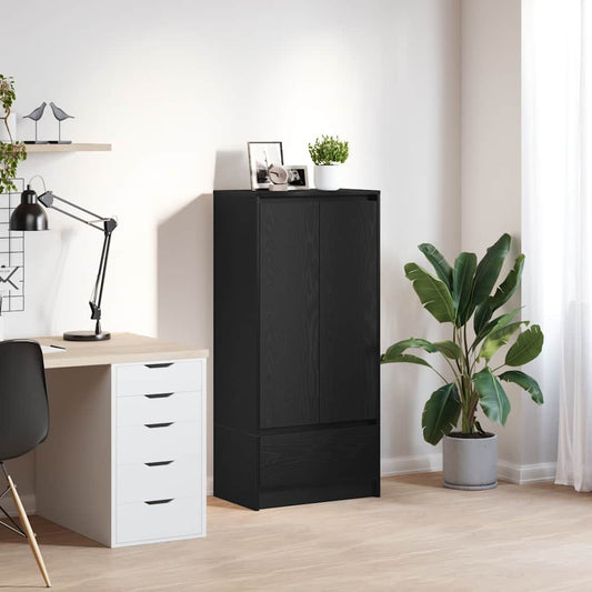 Skap med skuff sort eik 55,5x34x119,5 cm konstruert tre