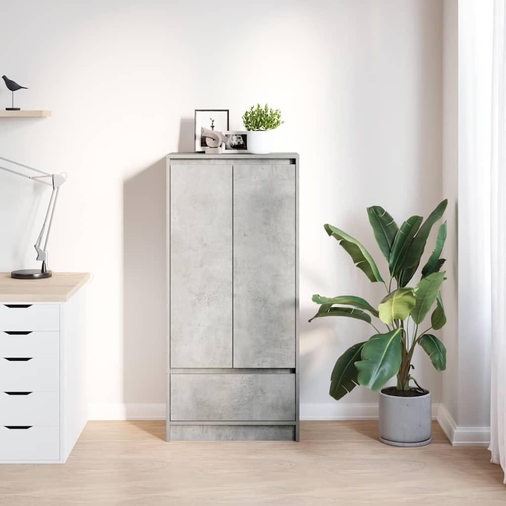 Skap med skuff betonggrå 55,5x34x119,5 cm konstruert tre
