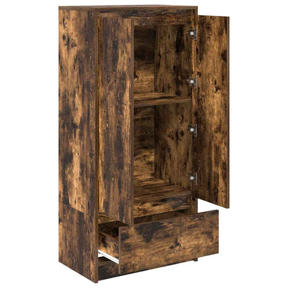 Skap med skuff røkt eik 55,5x34x119,5 cm konstruert tre