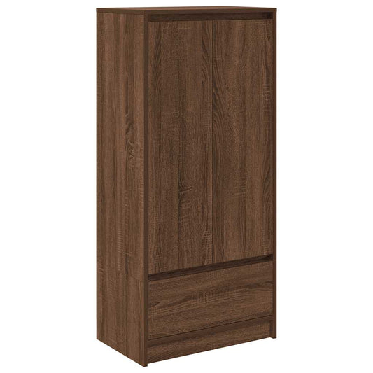 Skap med skuff brun eik 55,5x34x119,5 cm konstruert tre