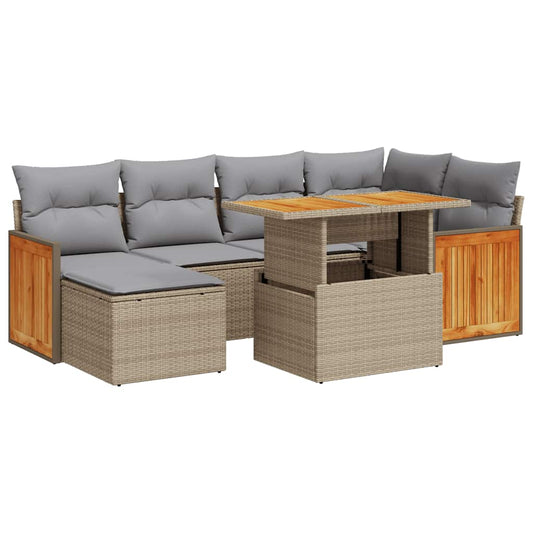 Hagesofaer med puter 7 deler beige polyrotting akasie