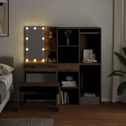 Sminkebordsett med LED artisan eik konstruert tre
