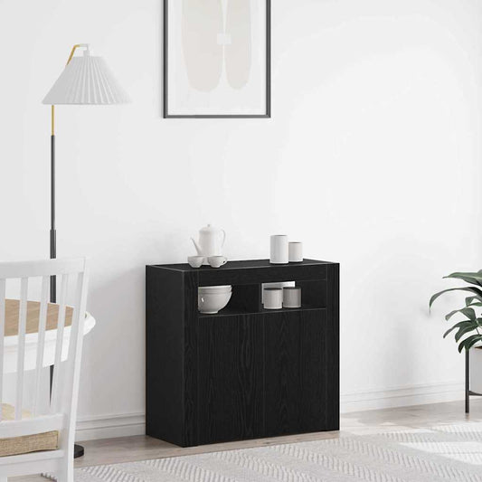 Sideboard med LED-lamper, svart eik, 80x35x75 cm, konstruert tre