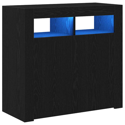 Sideboard med LED-lamper, svart eik, 80x35x75 cm, konstruert tre