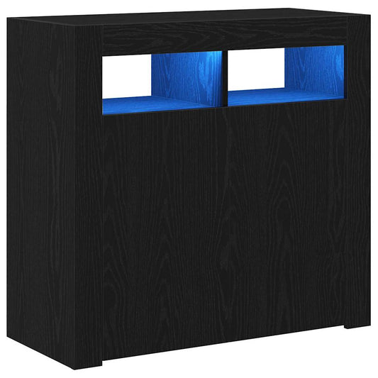 Sideboard med LED-lamper, svart eik, 80x35x75 cm, konstruert tre