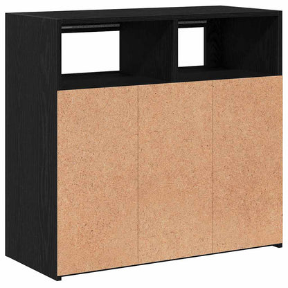Sideboard med LED-lamper, svart eik, 80x35x75 cm, konstruert tre