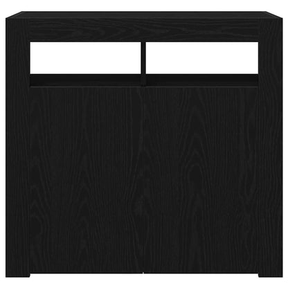 Sideboard med LED-lamper, svart eik, 80x35x75 cm, konstruert tre