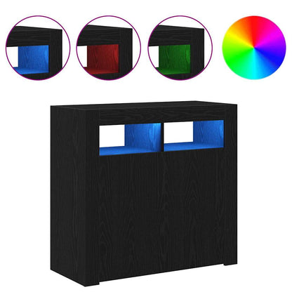 Sideboard med LED-lamper, svart eik, 80x35x75 cm, konstruert tre