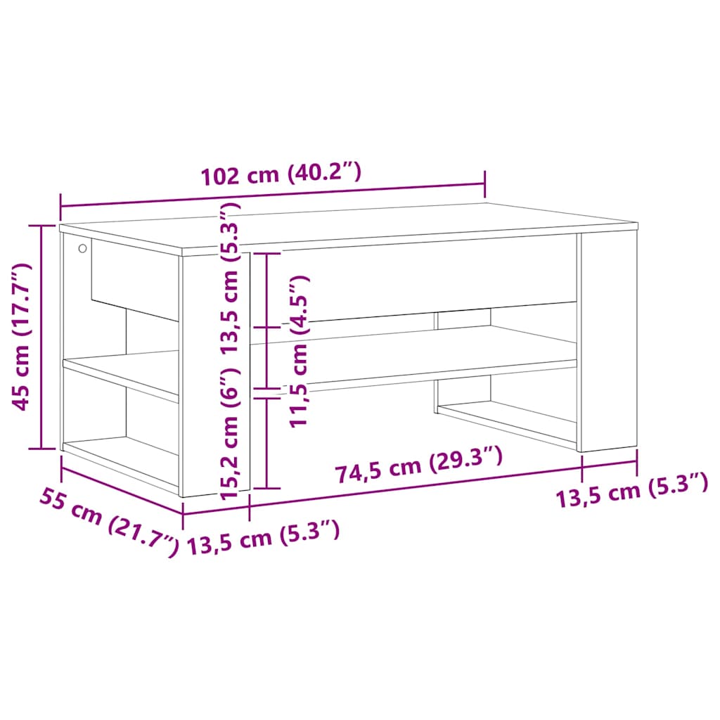 Kaffe bord Artisan Eik 102x55x45 cm Konstruert Tre