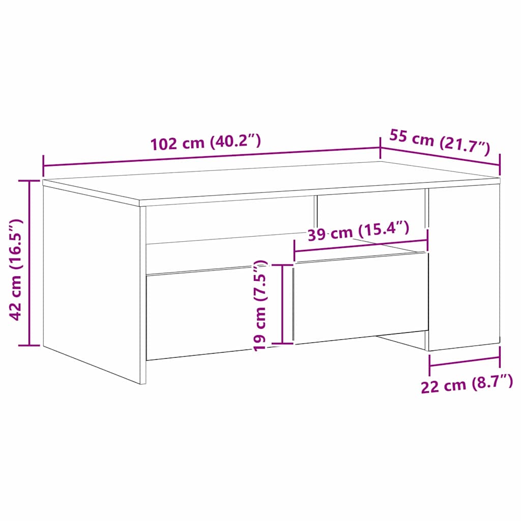 Kaffebord - Artisan Eik - 102x55x43.5 cm - Laget av konstruert tre