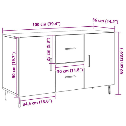 Sideboard Sort Eik 100x36x60 cm Ingeniørfat