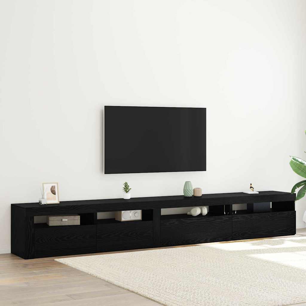 3-delt TV-skapsett med LED-lamper svart eik konstruert tre