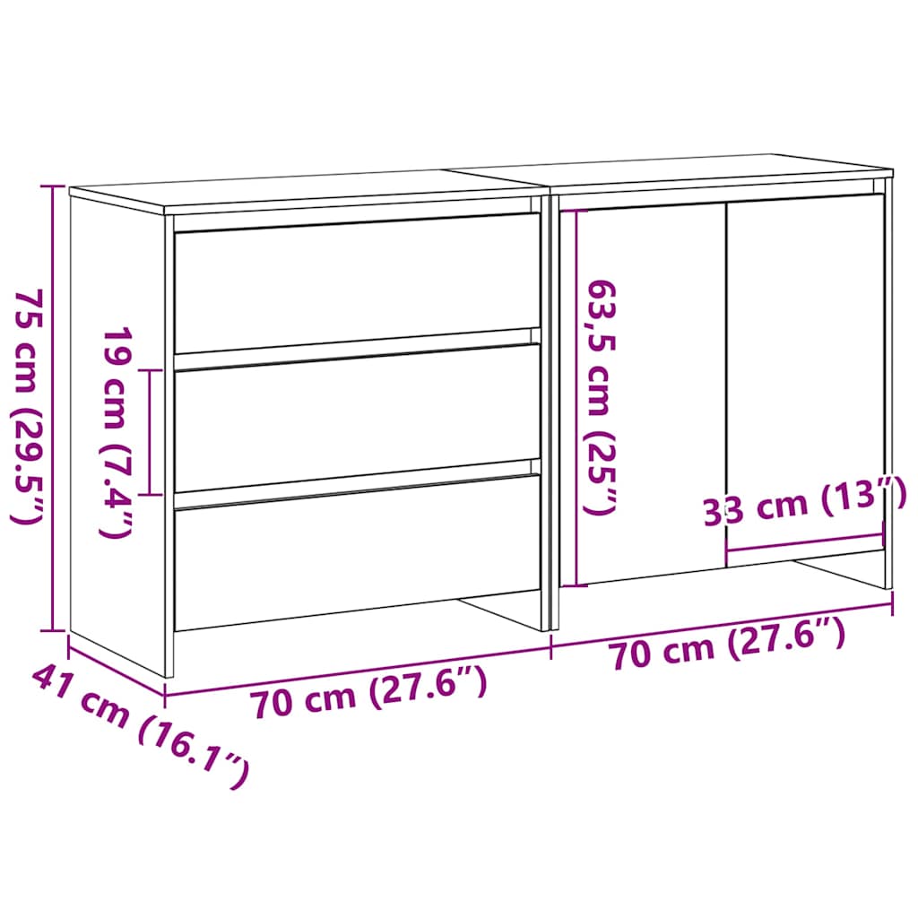 2-delt Sideboard i svart eikefiner