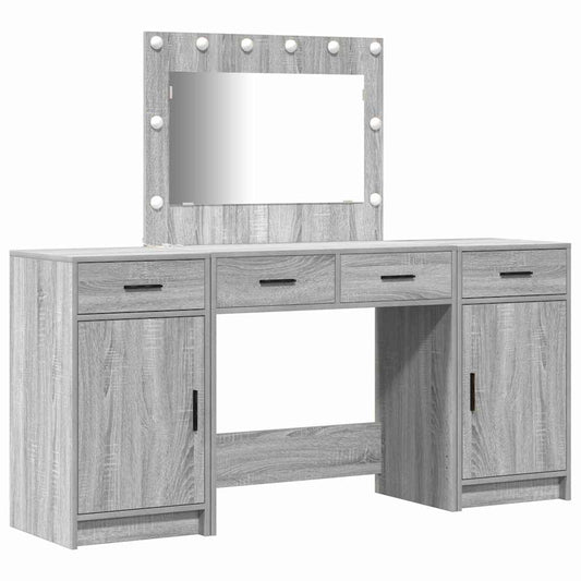 3-delt Dressingbord Set med LED Grå Sonoma Konstruert Tre