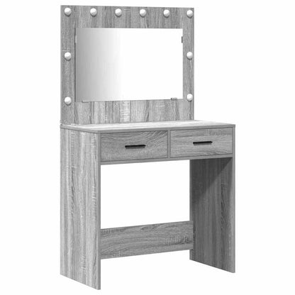 3-delt Dressingbord Set med LED Grå Sonoma Konstruert Tre