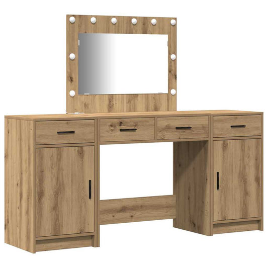 3-delt dressingbordsett med LED i artisan eik og konstruert tre
