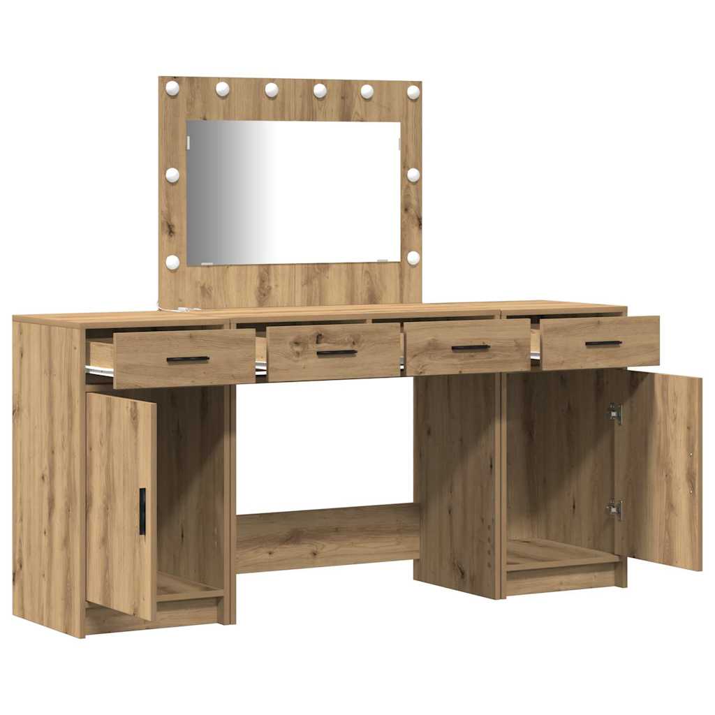 3-delt dressingbordsett med LED i artisan eik og konstruert tre