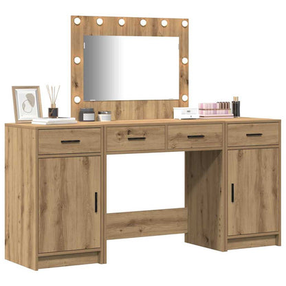 3-delt dressingbordsett med LED i artisan eik og konstruert tre