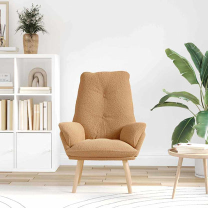 Avslappende Stol Beige Krøllete Ull-lignende Stoff
