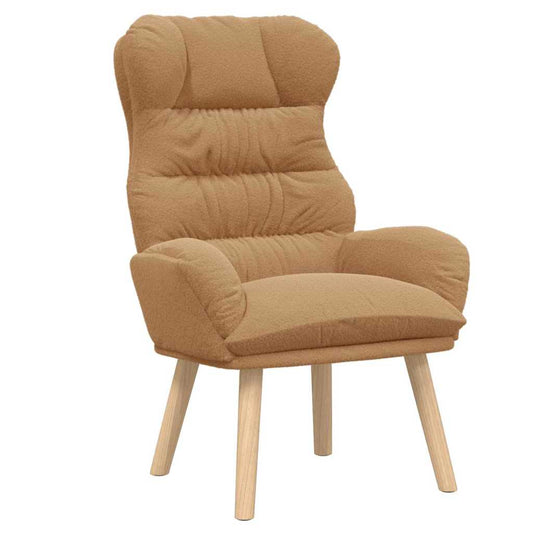 Avslappende Stol Beige Krøllete Ull-lignende Stoff