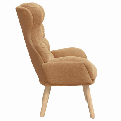 Avslappende Stol Beige Krøllete Ull-lignende Stoff