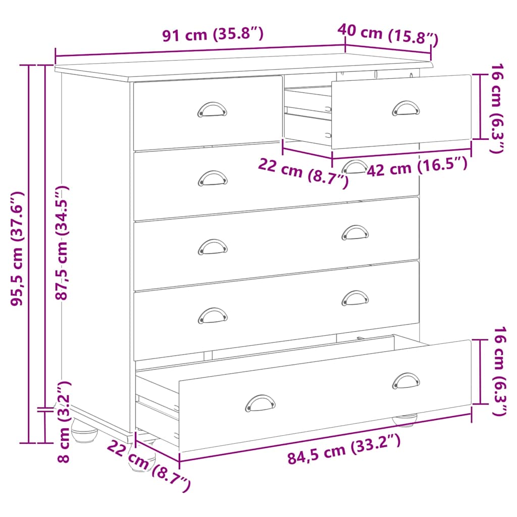 Kommode 'ASKIM'91x40x95.5 cm Solid tre Furu