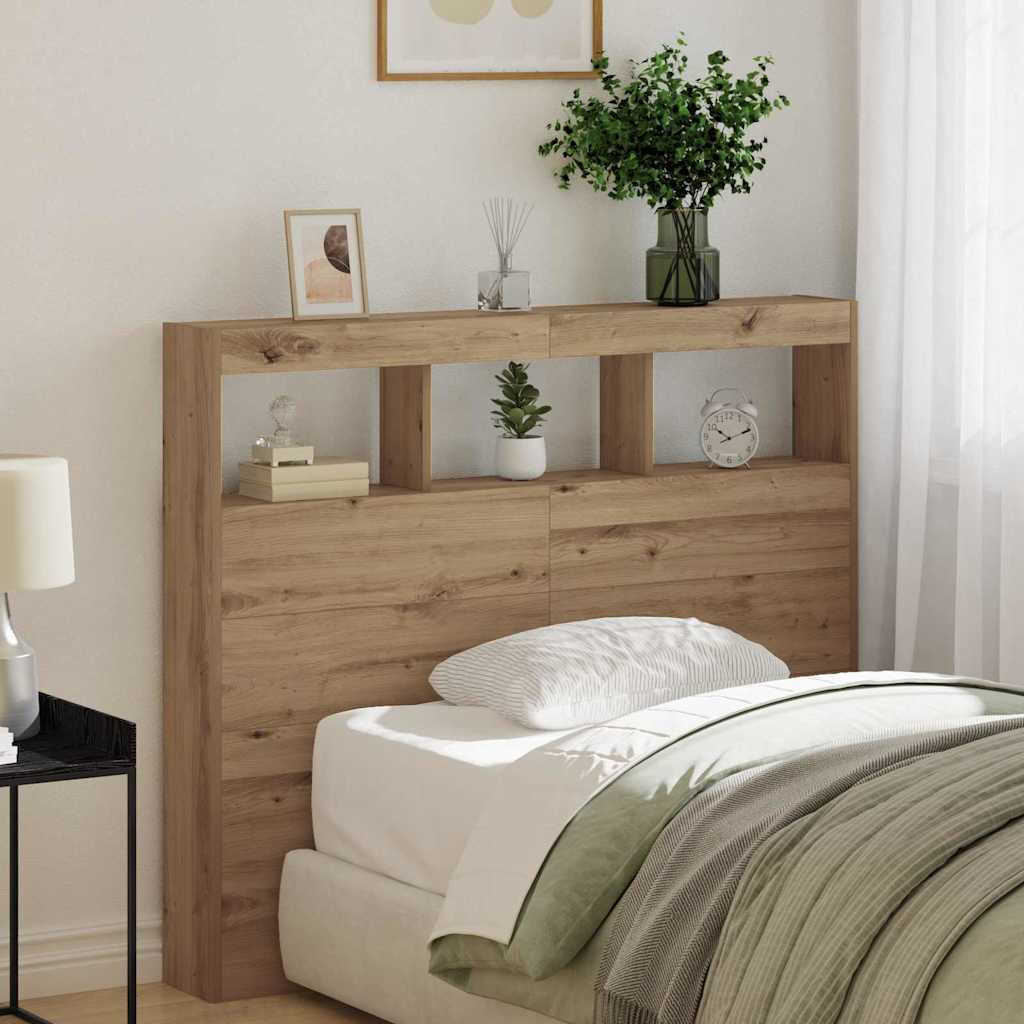 Hodegavlskap med LED med hylle artisan eik 121 x 17 x 102 cm