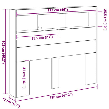 Hodegavlskap med LED med hylle artisan eik 121 x 17 x 102 cm